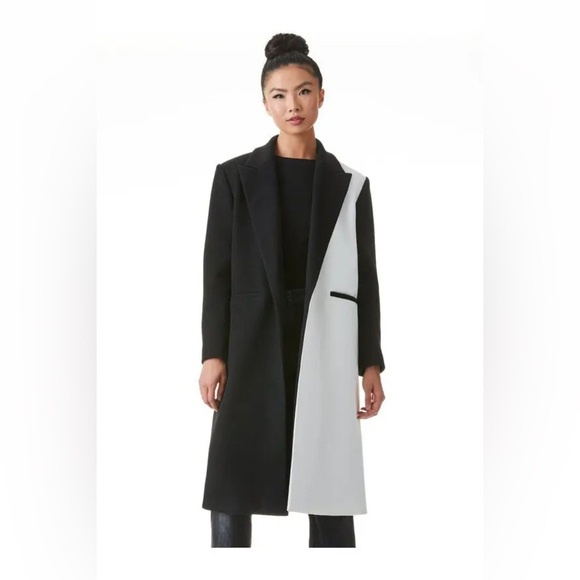 ALICE + OLIVIA Nicola Black and White Colorblock Maxi Coat Size Large NWT - Picture 1 of 7